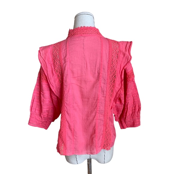 FP One Free People Rosalind Pink Coral Crochet Cotton Top Small - Picture 7 of 13
